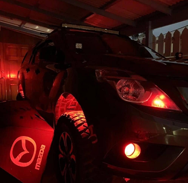 Red ground effect lights installed on Mazda BT-50
